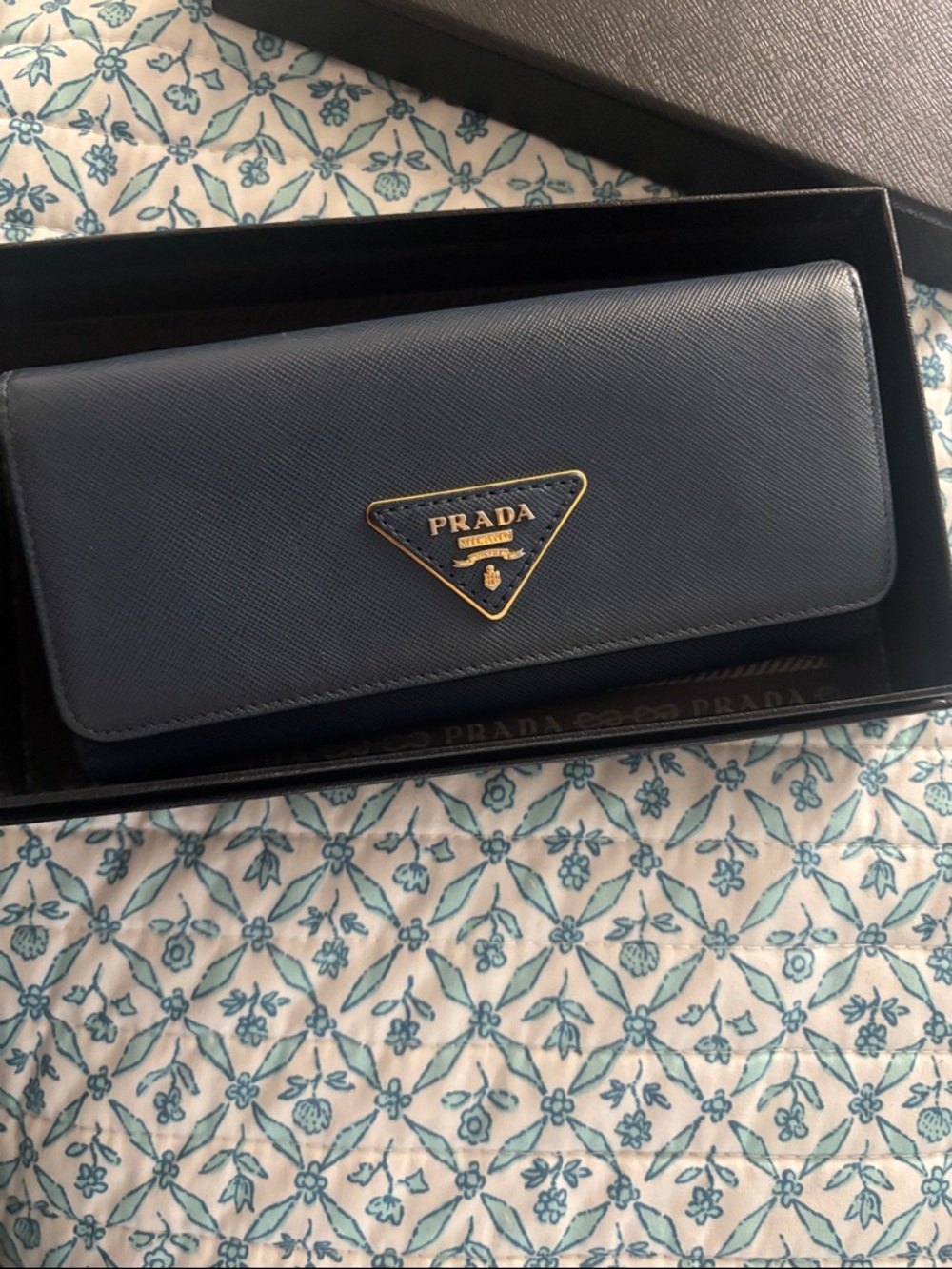 Prada Blue Saffiano Leather Flap Continental Wallet with Gold Logo - Picture 6 of 6